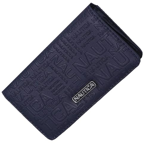 Image of Nautica Seaside Slim Womens Wallet RFID Blocking Credit Card Holder, Coin Purse, Checkbook Organizer Clutch, Small Vegan Leather Wallet for Travel, Indigo Logo