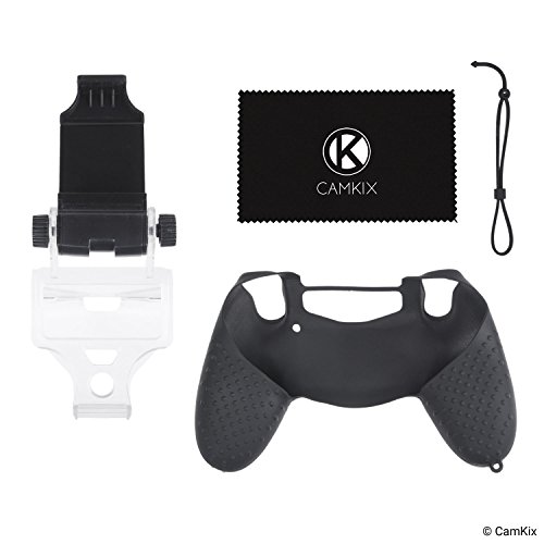 Support de téléphone et Silicone pour contrôleur PS4 - Idéal pour PS4 Remote Play/Jeu Mobile - Angle de Vision réglable - Ajustement Parfait - Confort et Prise Maximum