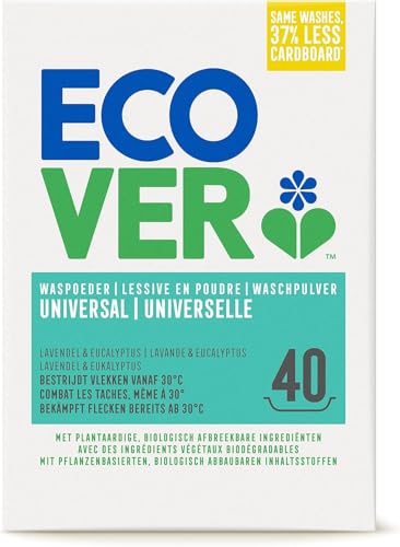 Ecover Detergente universal concentrado de lavanda (3 kg/40 lavados), detergente completo con ingredientes a base de plantas, detergente en polvo para ropa blanca natural profunda