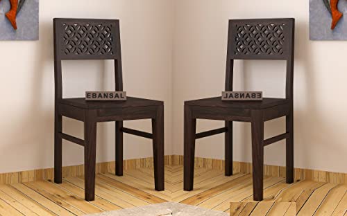 Image of CNC Wooden Dining Chairs Set of 2 for Kitchen & Dining Room, Two Seats, Solid Sheesham Wood, Walnut Finish