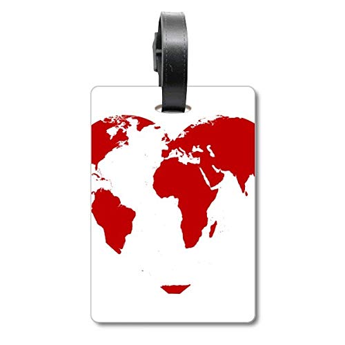 Étiquette de valise motif carte du monde rouge pour bagage de voyage