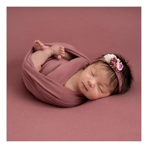 Ederafoto 3Pcs Newborn Photography Props Baby Photoshoots Photo Posing Wraps Backdrops with Headband Stretch (Mauve, Wrap + Backdrop + Headband)