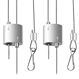 SZHLUX Rope Hanger-6.6FT&67lbs Weight Capacity, 1 Pair Adjustable Stainless Steel Wire Loose-Proof Design for Growing Light Fixtures, Silver