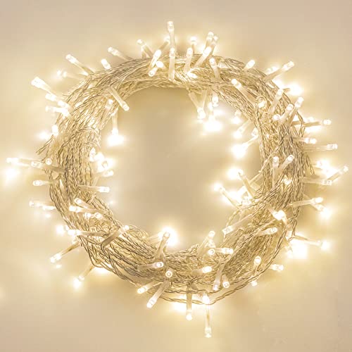 koopower 36ft 100 Led Battery Fairy Lights with Timer on Waterproof String, 36ft Clear Wire, Remote (Timer, Dimmable, 8 Modes), Warm White