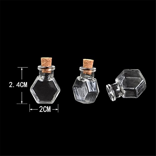 Tai Dian Mini Hexagon Glass Bottles Pendants Small Wishing Bottles With Cork Transparent Jars Gifts Vial Made 10Pcs (10, Hexagon) #TOP1
