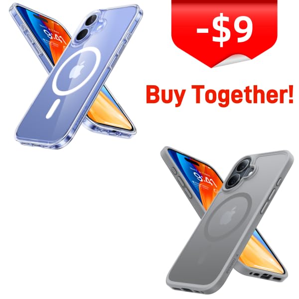 TORRAS Magnetic Shockproof 16 Phone Case,Clear&Grey,Fit for MagSafe