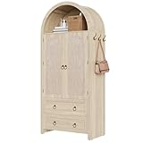 Kleiderschrank Drehtürenschrank mit 2 Rattan Türen und 2 Schubladen, Schlafzimmerschrank Mehrzweckschrank Aktenschrank mit Kleiderstange und Haken, 80×40×180cm, HD26011903 (Natürlich)