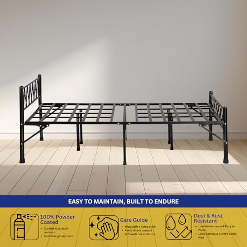 Image of DELITE KOM Mario Metal Bed | King Size Folding Metal Bed (6.4ft x 6ft) Foldable, Portable, No Installation | Strong Steel Frame | Powder Coated | for 75 inchx72 inch Mattress | Glossy Black |1 Year Warranty