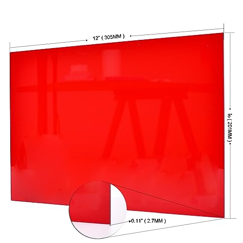 Image of 6 PCS Red Transparent Cast Acrylic Sheets 8 inch x 12 inch x 0.118 inch, Plexiglass Plastic Sheet for Laser Cutting, Engraving Signs, DIY Projects.