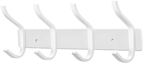 Ganchos de pared blancos resistentes, ganchos de pared de 12 pulgadas con 4 ganchos, ganchos de pared para entrada, baño, para colgar mochila,