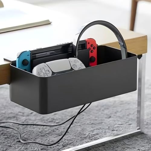 MAGSNOIC No Drill Desk Side Storage,Hanging Organizer,Clamp on Table Basket,Minimalist,Metal material,To Store Office Accessories, Gaming Devices,Storage for Office & Home,Black