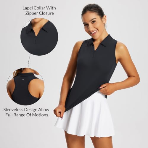 Baleaf Women's Sleeveless Zipper Golf Polo