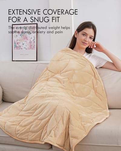Image of Kaisa Weighted Lap Blanket 7 lbs 41 inch x 53 inch, Cozy Luxury Crystal Velvet Small Weighted Blanket for Adults, Portable Travel Weighted Blanket for Relaxation, All-Season Blanket, Machine Washable, Khaki