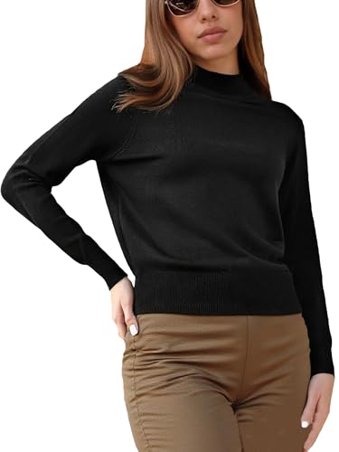 Image of MessBebe Womens Mock Neck Sweater Long Sleeve Knit Pullover Tops Casual Lightweight Jumper Loose Pullover Tops