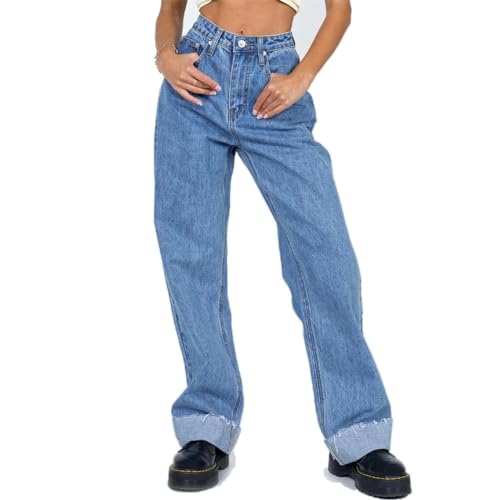 LAFOURAM Womens Straight Leg Jeans High Waisted Y2K Trendy Daily