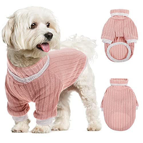 Hundepullover, warme Winterkleidung für Katzen, Haustiere, Kätzchen, Strickware, Hundepullover, gemütlicher Rollkragenmantel für Frühling, Herbst, zweibeinige Weste für Teddy Bichon Corgi (Pink, L) Cover