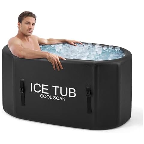 BNEHS XXL Inflatable Ice Bath Tub for Athletes, Cold Plunge Compatible Water Chiller, 120 Gal Cold Plunge Tub with Insulated Lid, Cold Water Therapy Recovery Plunge Pool for Home and Outdoors, Black Cover