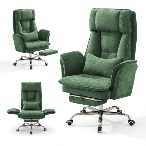 Image of HUBSON Big and Tall Office Chair, Chenille Light Navy Green