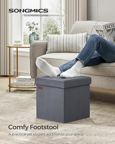 SONGMICS Storage Ottoman, Foldable Small Ottoman Foot Rest, 38 x 38 cm Foot Stool, Ottoman with Storage, Load up to 300 kg, for Living Room, Bedroom, Dorm, Slate Grey LSF227G51 - Image 3