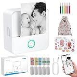 eSynic Mini Stampante Termica Bluetooth Ricaricabile, Supporta Android iOS, Stampante Fotografica Portatile con 10 Rotoli di Carta Termica, Stampa Foto dal Cellulare, Immagini Bianco e Nero - Bianco