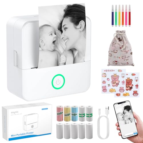 eSynic Mini Imprimante Portable sans Encre ni Toner Impression en Noir et Blanc Imprimante Thermique Compatible avec Android et IOS Connexion Bluetooth avec...