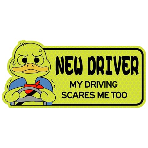 Wasise New Driver Sticker - 17.7 X 8.4CM Duck Stickers, Funny New Driver Sticker with My Driving Scares ME Too Text, Waterproof Durable Duck Stickers for Car, Essential Signs for Learner Drivers