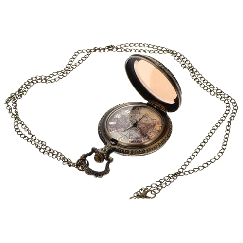 PartyKindom 茶色ガラス双球レリーフ懐中時計 クォーツ式アンティーク風メンズポケットウォッチ 父の日 に