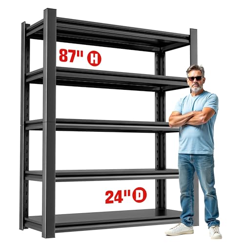 Image of OLLRRACT Metal Garage Shelving - 5 Shelf Heavy Duty Storage Rack for Garage Organization, Shelf Organizer for Tools, Supplies, and More, High Capacity Storage Shelves 24 inch D x48 W x87 H
