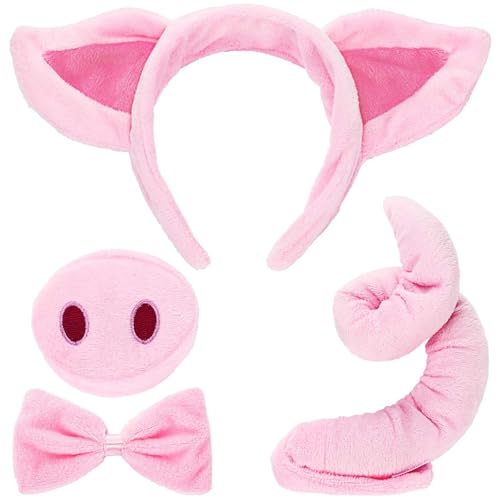 Xrten 4 Piezas Conjunto de Disfraces de Cerdo, Traje de Cerdito Niño, Accesorios Cerdo Disfraz, con Nariz de Cerdo, Orejas, Pajarita y Cola, para Carnaval, Cosplay, Halloween