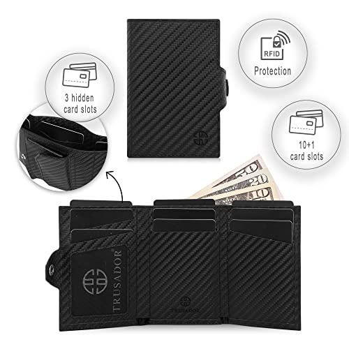 TRUSADOR Toscana Trifold Leather Wallet For Men and Women Card Holder with RFID Protection (With Coin Pocket, Carbon) by TRUSADOR - Used condition - Image 3