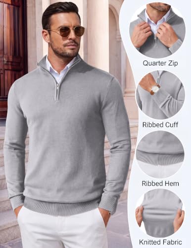 Image of COOFANDY Men's Quarter Zip Up Sweaters Slim Fit Lightweight Mock Pullover