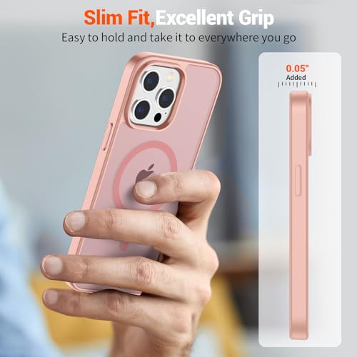 Image of SUPFINE Magnetic for iPhone 14 Pro Case (Compatible with MagSafe) (Military Grade Drop Protection) Slim Translucent Matte Shockproof with Anti-Fingerprint Phone Case,Pink