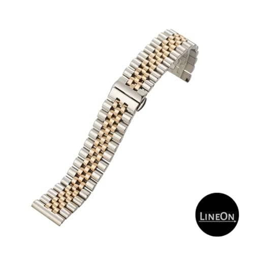 Image of Stainless Steel Jubilee Watch Metal Strap Chain Replacement Bracelet with Butterfly Push Button Clasp, Adjustable Links, Premium Finish, Permanent Polish For Premium Watches ( Adjustable Tools and Pins Include )
