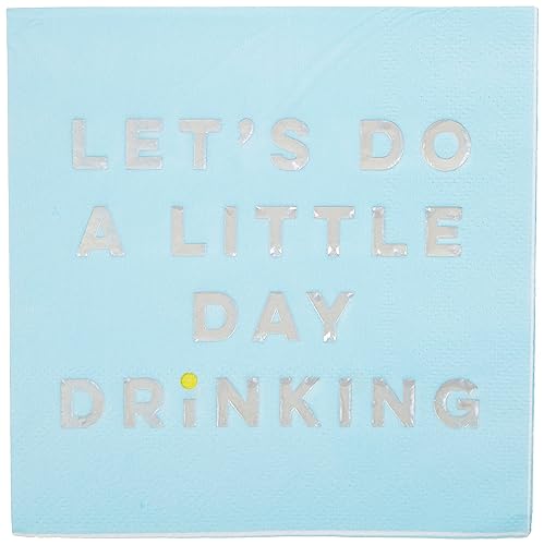X&O Paper Goods TW4-22027 Let's Do A Little Day Drinking Paper Cocktail Napkins, 5'' x 5'', Blue, 20pcs