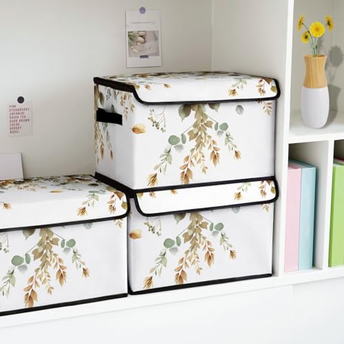 Image of Stackable Storage Bins with Lids,Closet Organizers Fabric Box for Home and Office,Blanket Clothes Organizers,Under Bed Storage Containers 3 Pack