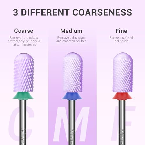 Image of MelodySusie Ceramic Nail Drill Bit, 3 /32'' Smooth Round Top Large Barrel Bits, Suitable for Manicure Pedicure Cuticle Gel Polishing, Beginners Bits, Purple, Series Bit-S, Fine