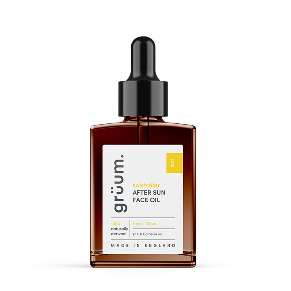 grüum 30ml After Sun Oil for Face, 100% Natural Aftersun Oil with Vitamin E, Camellia & Almond Oils