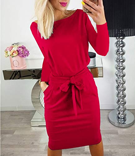 Image of PRETTYGARDEN Women's Fall Long Sleeve Bodycon Party Dress | Tie Waist, Fitted Pencil Dresses, Pockets, Spring Elegant Teacher Outfits for Work Office, Wedding, Holiday, Date Night
