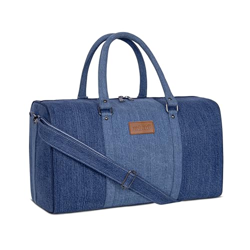 Image of ZAINTO Denim Duffel Bag for Men & Women | Stylish Travel Bag with Shoulder Strap | Weekender Gym Sports Overnight Luggage Bag | Durable Denim Carry Bag for Travel & Daily Use