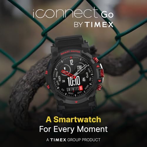 Image of TIMEX iConnect Go 1.38 inch(3.50 cm) Display with Functional Crown and BT Calling Smartwatch for Unisex - TWIXW800T, Black