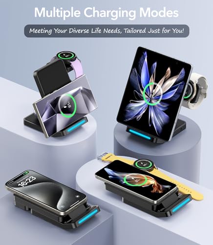 Houflody Foldable Wireless Charger For Samsung, 3 In 1 Fast Wireless Charging Station Stand For Samsung Galaxy S24 S23 Ultra/S22/S21/S20/Note 20/ Z Fold 6 5/ Z Flip 5,Galaxy Watch Ultra/7/6/5 thumb #6