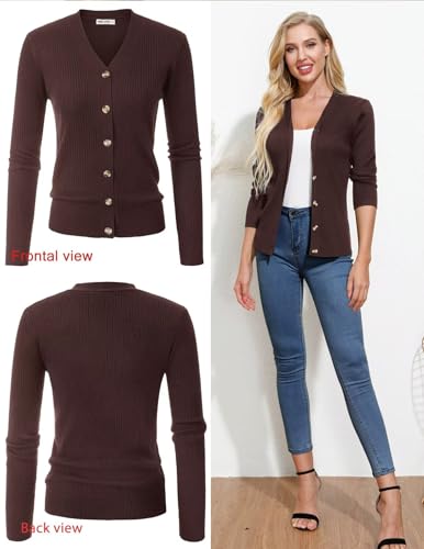 GRACE KARIN Women's Fall Knit Cardigan Trendy 2025, Long Sleeve Lightweight Button Up Sweater, Open Front Casual Jacket2