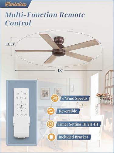 Image of Fanbulous 48 Inch Flush Mount Ceiling Fan without Light, Brown&Farmhouse
