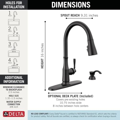 Delta Capertee Matte Black Kitchen Faucet with Pull Down Sprayer and Soap Dispenser, Modern Single Hole Kitchen Sink Faucet, Single Handle, Matte Black 19877Z-BLSD-DST by DELTA - Image 4
