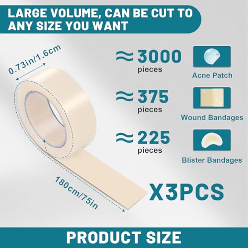 Image of Hydrocolloid Patch Large Pimple Patches for Face 3pcs 0.73in*75in Hydrocolloid Bandages Big Acne Patches Hydrocolloid Roll for Wound Care Hydrocolloid Patch Bandages Waterproof