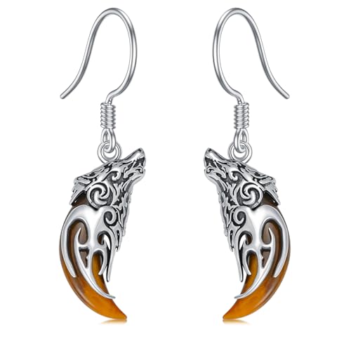 Boucles d'oreilles loup en argent 925 et œil de tigre pour vos looks bohèmes au quotidien