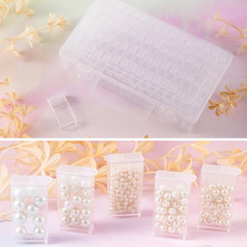Image of FASHEWELRY 64 Grids Small Diamond Painting Storage Containers 2x1 Inch Clear Flip Top Seed Bead Organizer Boxes with Label Stickers for Diamond Dots, Pony Beads, Nail Glitters