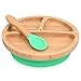 Navaris Plato con ventosa para bebés - Bandeja antideslizante infantil de bambú con cuchara de silicona - Sistema antiderrame para niños - En verde
