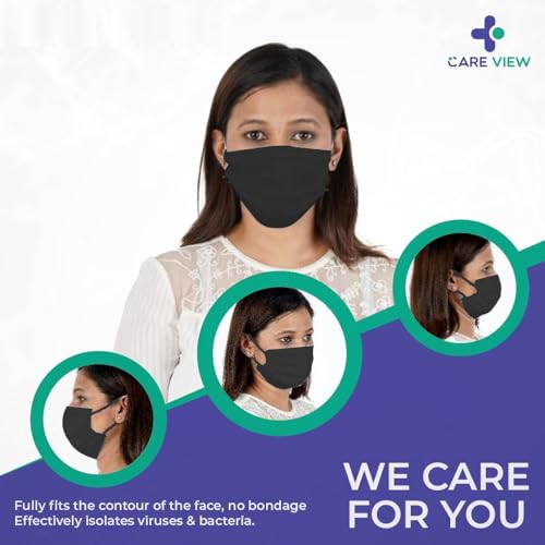 Image of Careview N95 CV2992, SITRA Approved, 3 Ply Colored Disposable Surgical Mask With Built in Metal Nose Pin and 1 Melt Blown Layer (Pack of 100, Black)
