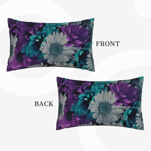 Taies d'oreiller fleurs violettes imitation lin bleu sarcelle lit canapé - 5